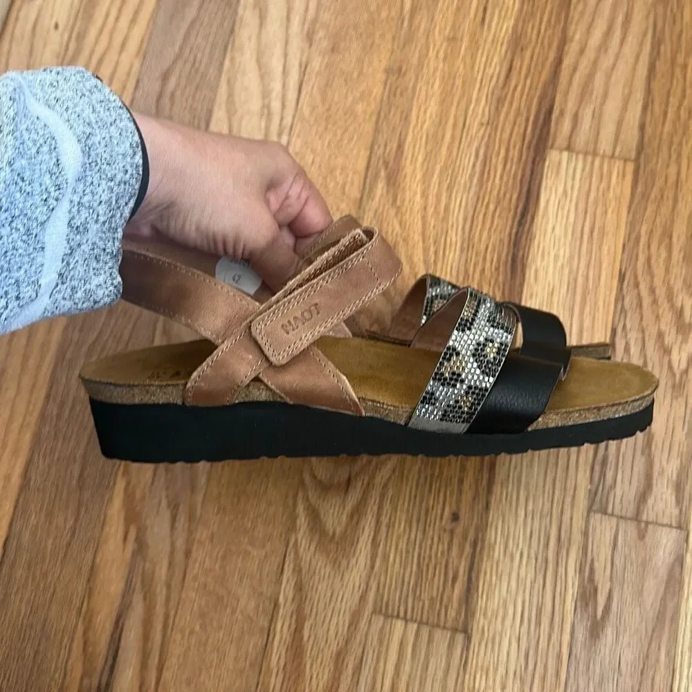 NAOT Footwear Krista Sandals Latte Brown/ Black Leather Women’s 42 - Picture 6 of 9
